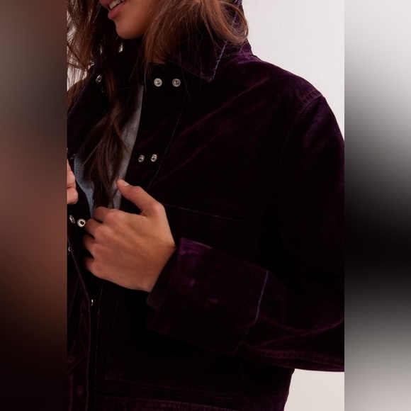 NWT We The Free Suzy Flocked Denim Jacket XS Wine - Picture 3 of 11